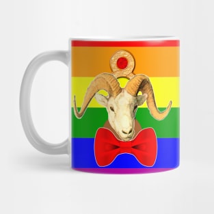 Goat head with horn with LGBT jewelry and bow Mug